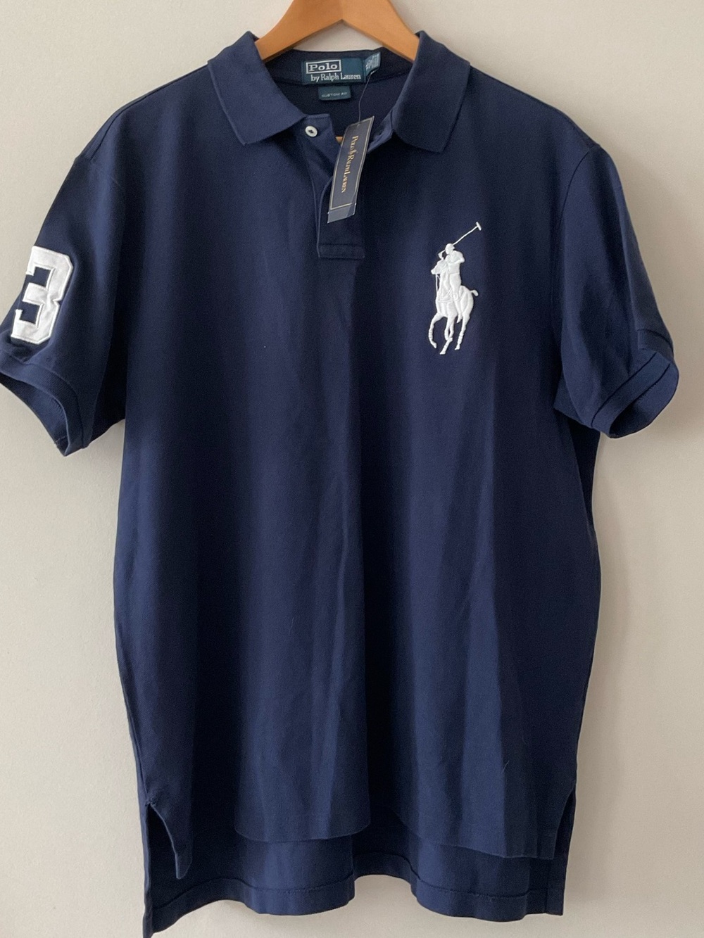 NWT Vintage Y2k #3 BIG Pony Polo Ralph Lauren Navy Blue Golf Tennis Shirt